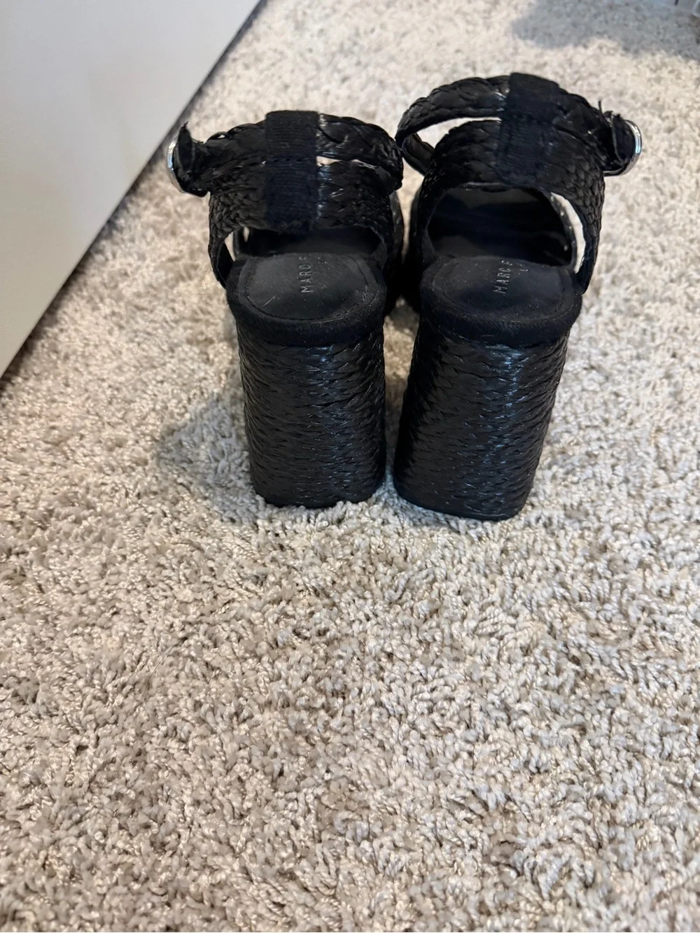Marc Fisher Black Braided Platform Sandals with Ankle Strap